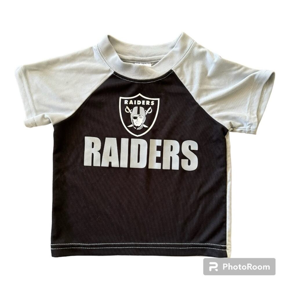 Las Vegas Raiders Team Short Sleeve Shirt Baby Black Silver Size 12 Months